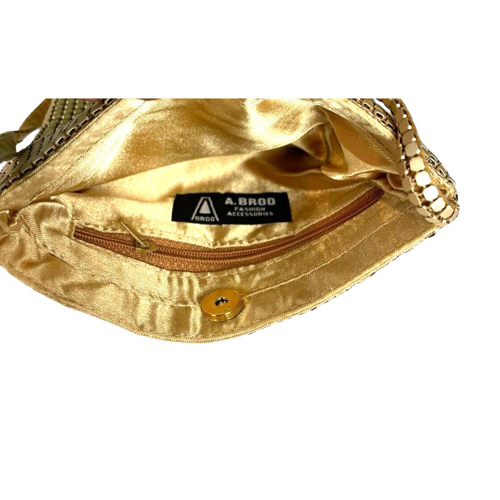 Vintage A. Brod Gold Mesh Evening Bag Snap Closure Gold Pixel Purse Party - Picture 4 of 8